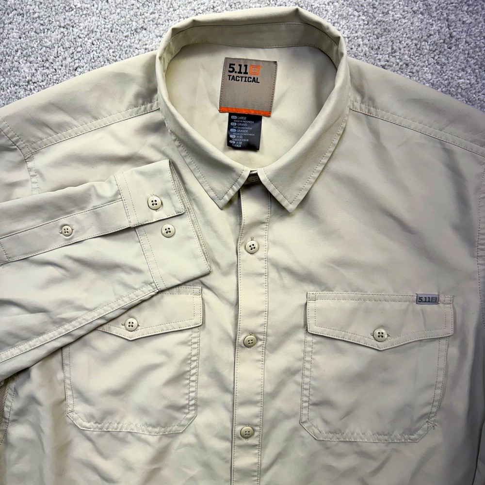 5.11 Tactical Shirt Mens Large Tan Long Sleeve Vented Utility Button Down